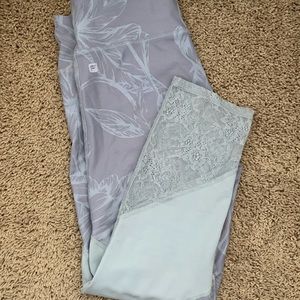 Fabletics Grey Floral and Mesh 3/4 Leggings
